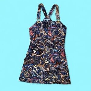 Fishbowl Blue Paisley Soft Sleeveless Mini Dress Overalls